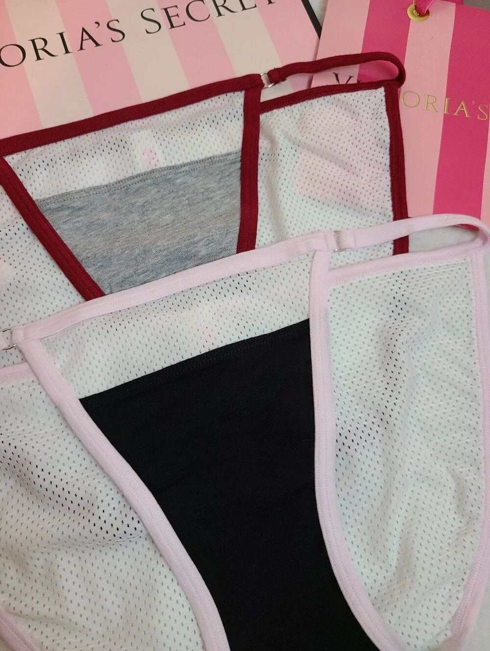 VS PINK 2pk Soft Cotton Sport Mesh Classic String Bikini Panties Size M